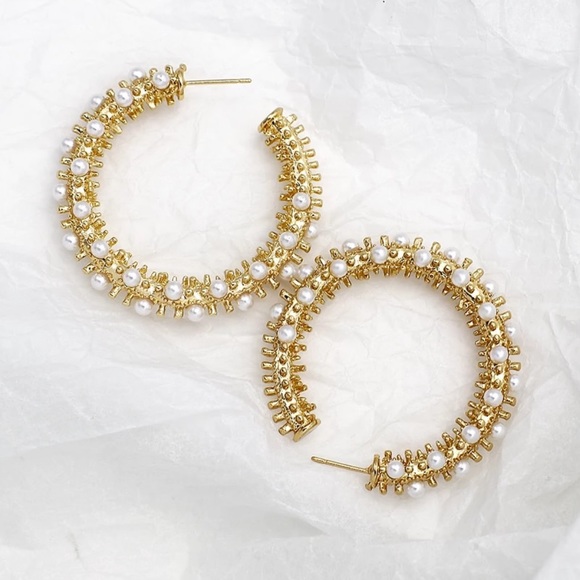 Gold plated C - shaped hoop earrings